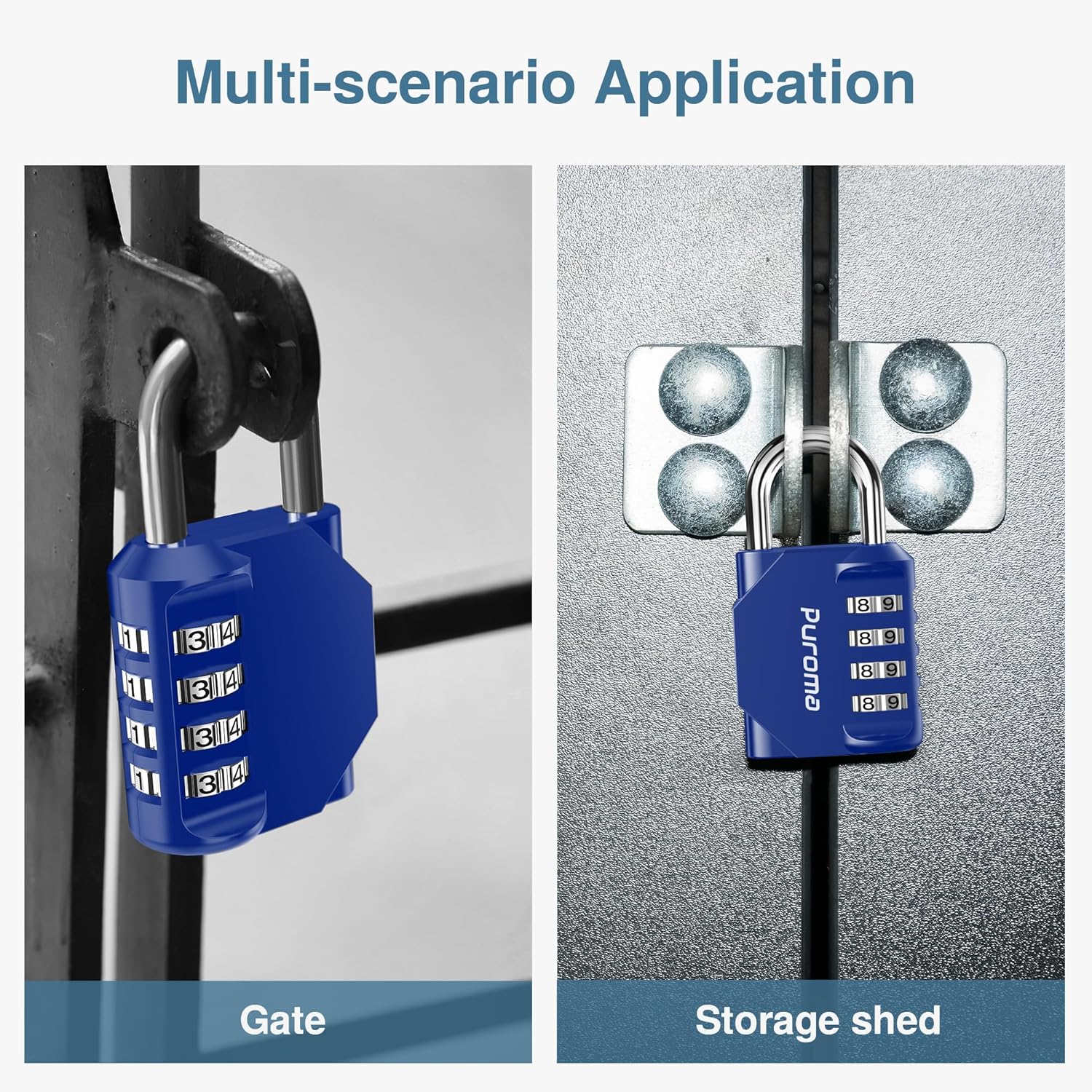 Puroma 2 Pack Combination Lock for Locker 4 Digit Outdoor Waterproof Padlock for School, Gym, Sports, Fence, Toolbox, Gate, Case, Outdoor, Hasp Storage, Cabinets (Blue & Black)