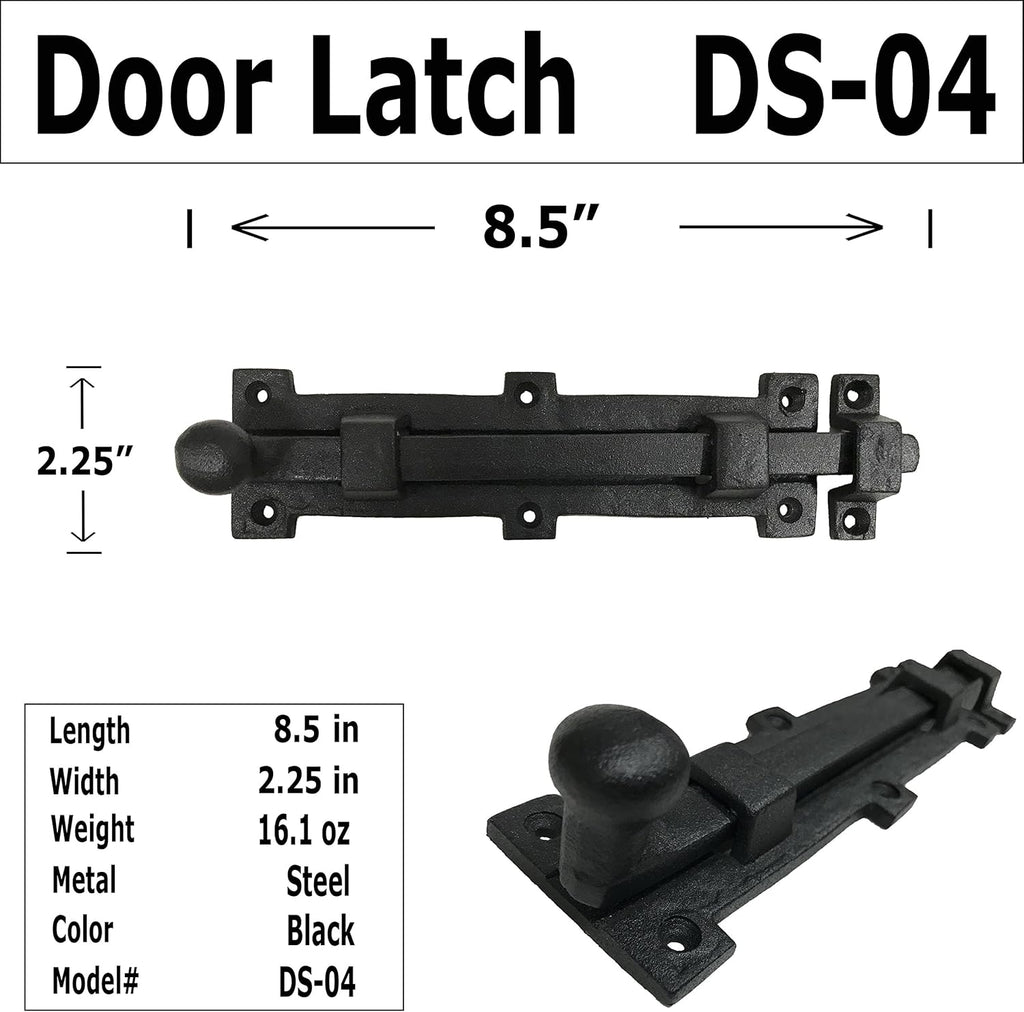 Antique style 8" Black Wrought Iron - Slide Door Bolt Latch - vintage iron - Decorative style 8 in door latch DS-04 (1)