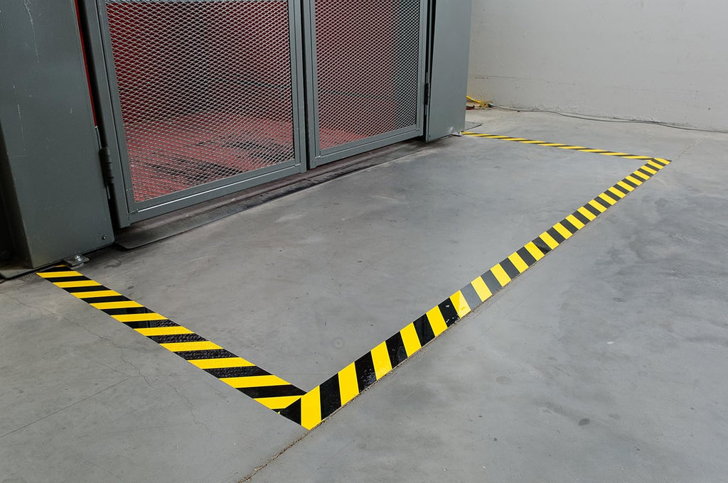 Brady ToughStripe Floor Marking Tape - Yellow and Black Diagonal Stripes, Non-Abrasive Tape - 3" Width, 100' Length - 104347