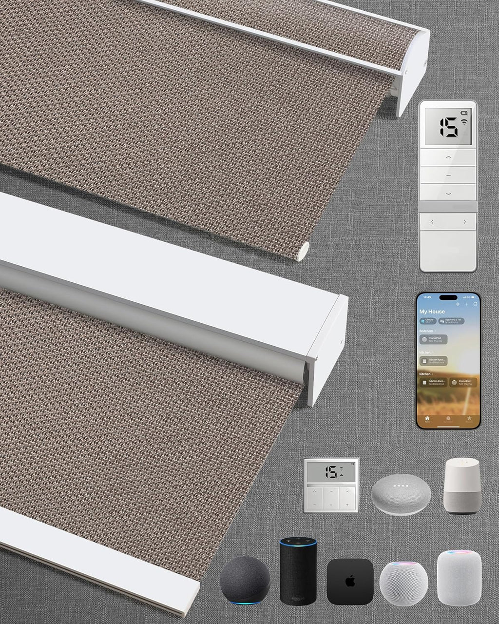Kincmo Motorized Blinds with Remote,100% Blackout Motorized Roller Shades Work with Apple Homekit,Alexa,Google, Custom Electric Blinds with App,Voice Control (Groove Brown)