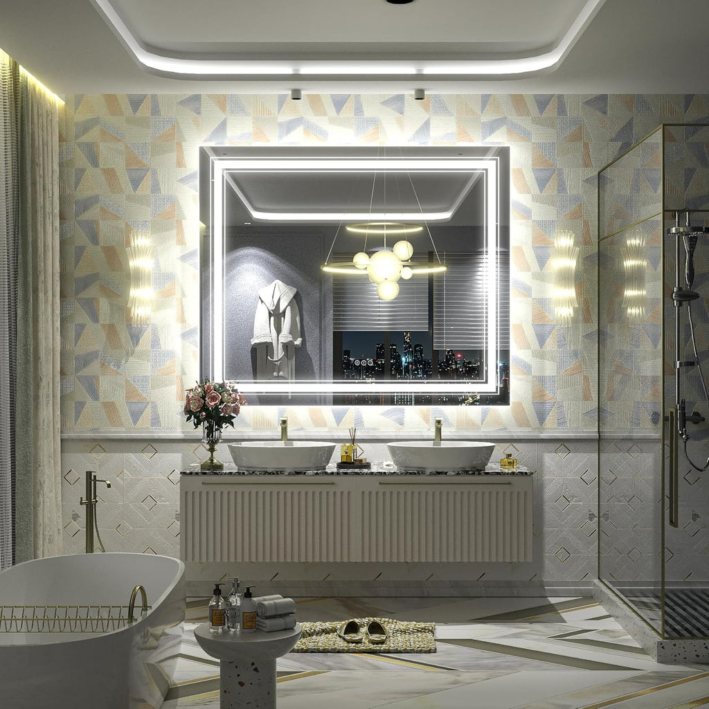 48x40 inch Large LED Bathroom Mirror, Lighted Vanity Mirror for Wall, Dimmable, Anti-Fog, Shatter-Proof, ETL Listed (Front Lights + Backlit)
