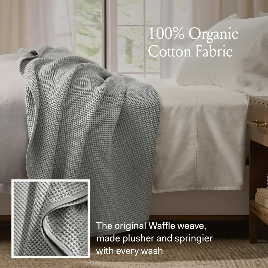BOLL & BRANCH Waffle Bed Blanket - Full/Queen, Natural - Luxury 100% Organic Cotton - Soft, Lightweight and Breathable - Textured Waffle Weave Design
