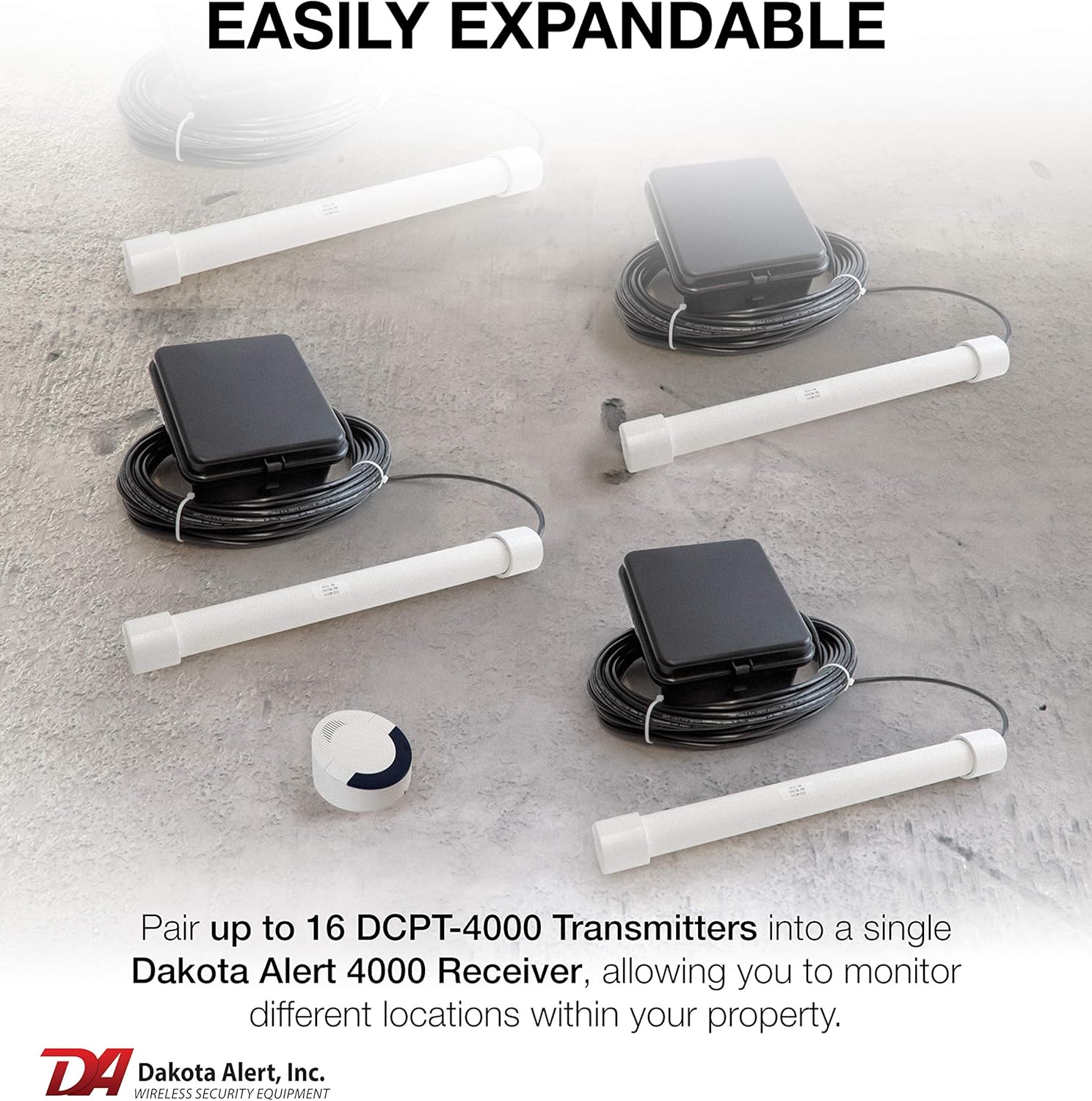 Dakota Alert Driveway Alarm Sensor - DCPT-4000 Driveway Alarms Wireless Outside Weatherproof Vehicle Sensor, 1 Mile Long Range Sensors , Vehicle Detecting Probe Transmitter & 50' Direct Burial Cable