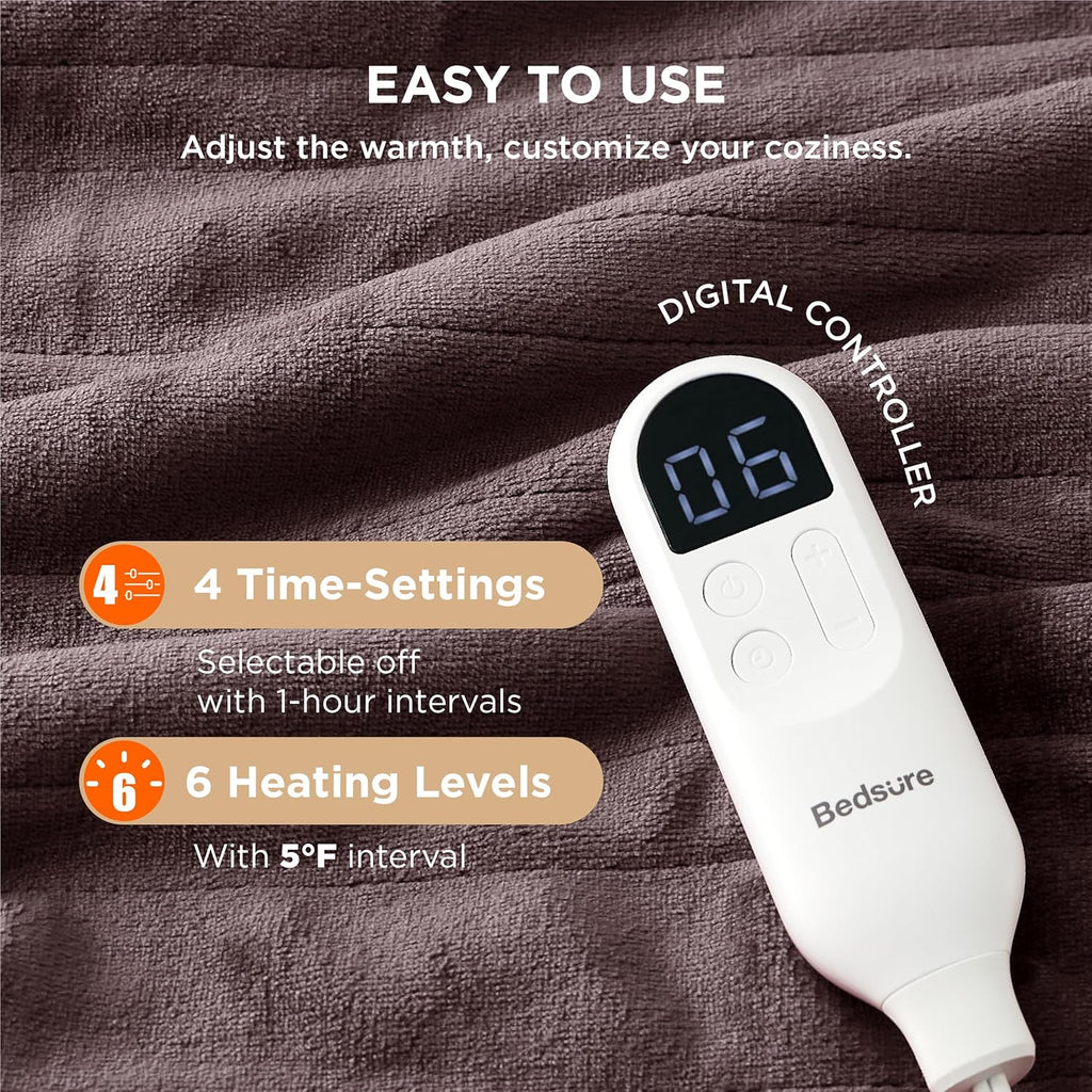 Bedsure Heated Blanket Throw Blanket - Fast Heating Electric Blanket, Soft Flannel Heated Throw with 4 Time Settings, 6 Heating Settings, Warm Gifts for Grandma Granpa (50x60 inches, Brown)