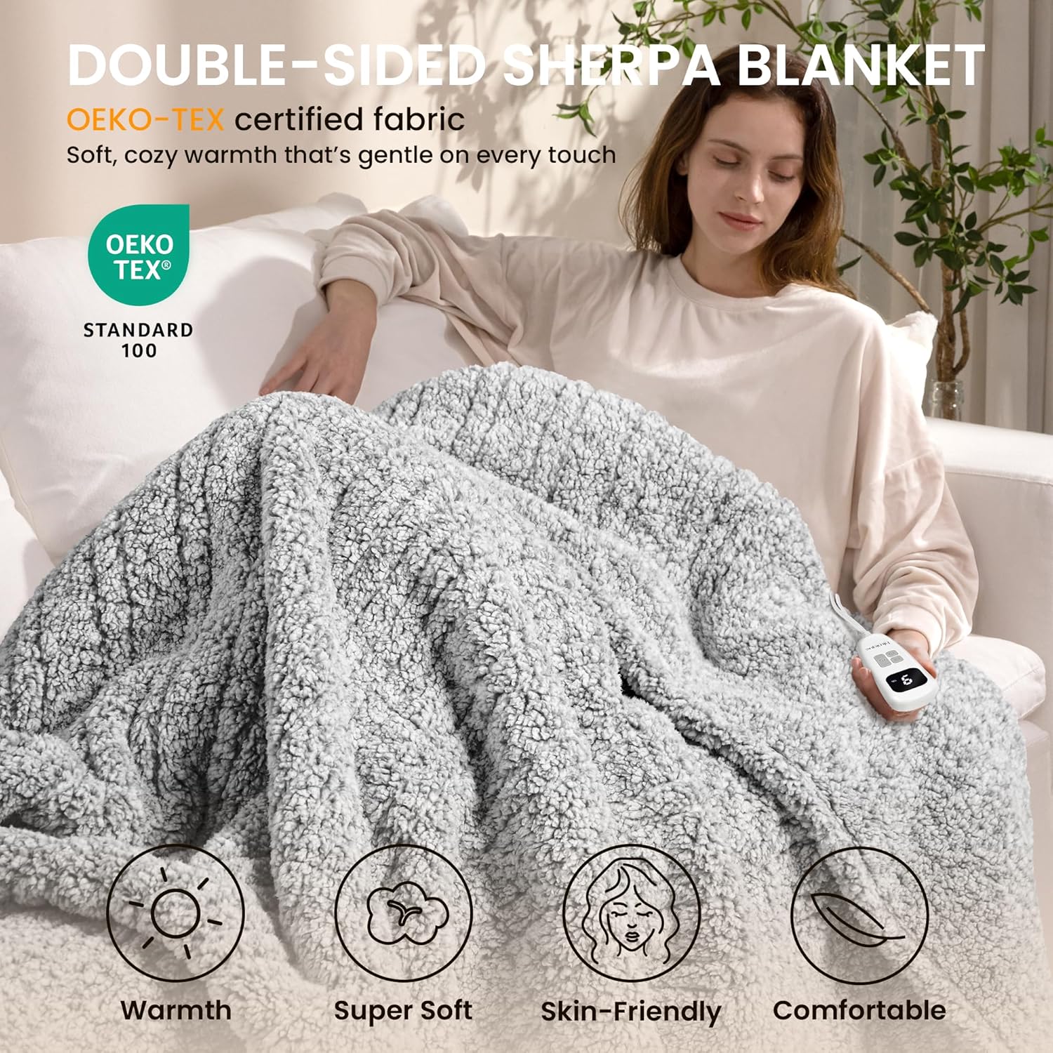 Heated Blanket Electric Blanket Twin - Fast Heating Blanket Throw Double Sided Sherpa Ultra Soft Cozy with 10 Heating Levels & 2-10 Hours Auto Off, Mashine Washable, 62 x 84 Inches, Grey