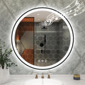 STARLEAD 32" LED-Bathroom-Mirror-with-Lights, Wall-Mounted with Bluetooth, Anti-Fog, 3 Color Temperature Dimmable Brightness, Waterproof, Tempered Glass, Frontlit & Backlit, Black Frameless Round