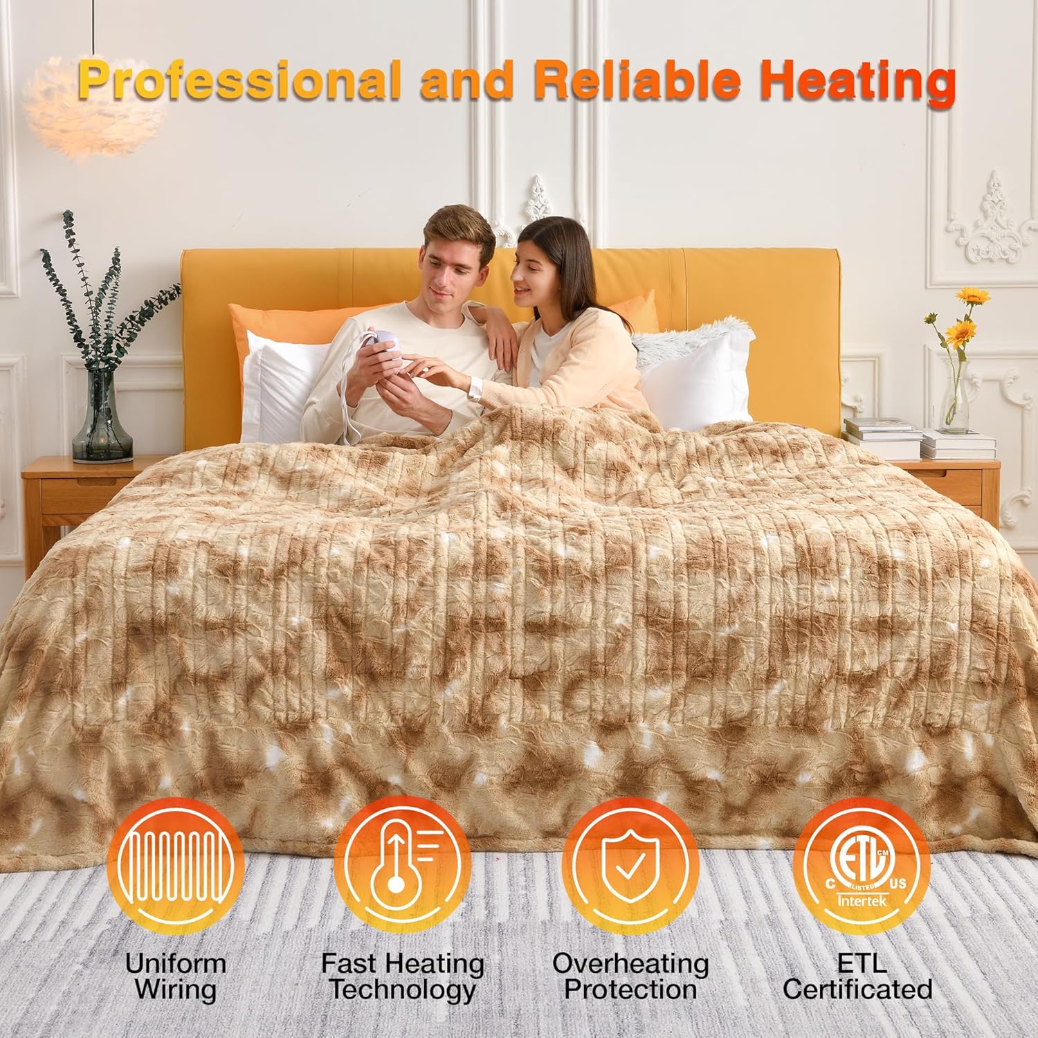 WOOMER Electric Fast Heated Blanket, Double Sided Luxurious Soft Faux Fur, Twin Size 62"x 84", ETL Certificated, 10 Heating Levels, 0.5-12H Auto Off, Machine Washable, Overheat Protection