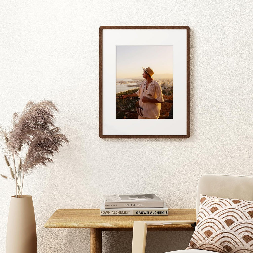 16x20 Picture Frame for Wall, Solid Oak Wood 16 by 20 Frames, 16 x 20 Poster Frame with Tempered Glass, 16x20 Frame Matted to 11x14, 16"x20" Wood Frame for Home Decor, Walnut Color, 1 Pack