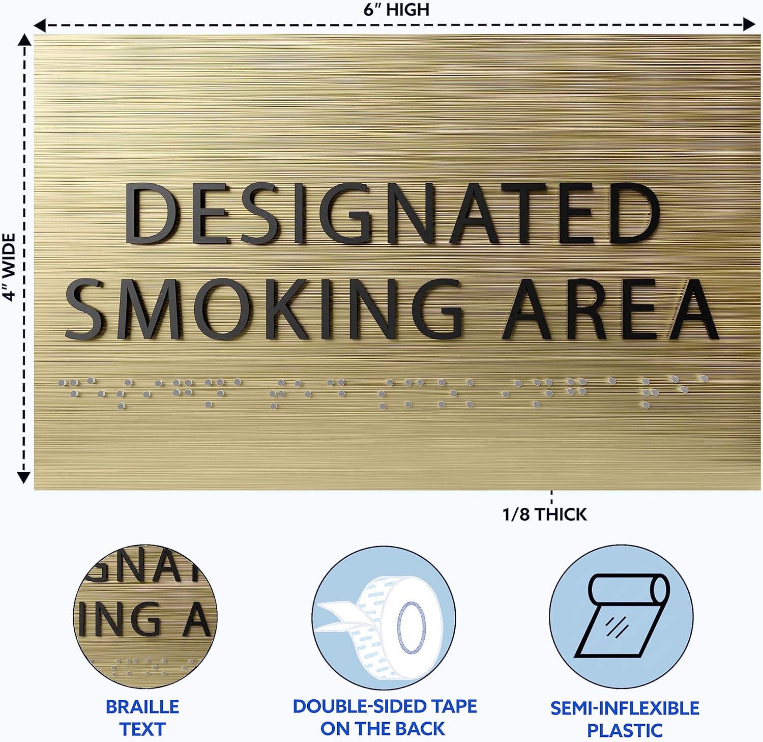 6" X4" Designated Smoking Area Sign - ADA Compliant Tactile Graphics Grade 2 Braille Text | Smoking Permitted Wall Signs for Offices, Private Businesses, Schools, and Restaurants
