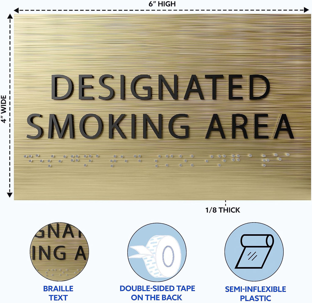 6" X4" Designated Smoking Area Sign - ADA Compliant Tactile Graphics Grade 2 Braille Text | Smoking Permitted Wall Signs for Offices, Private Businesses, Schools, and Restaurants
