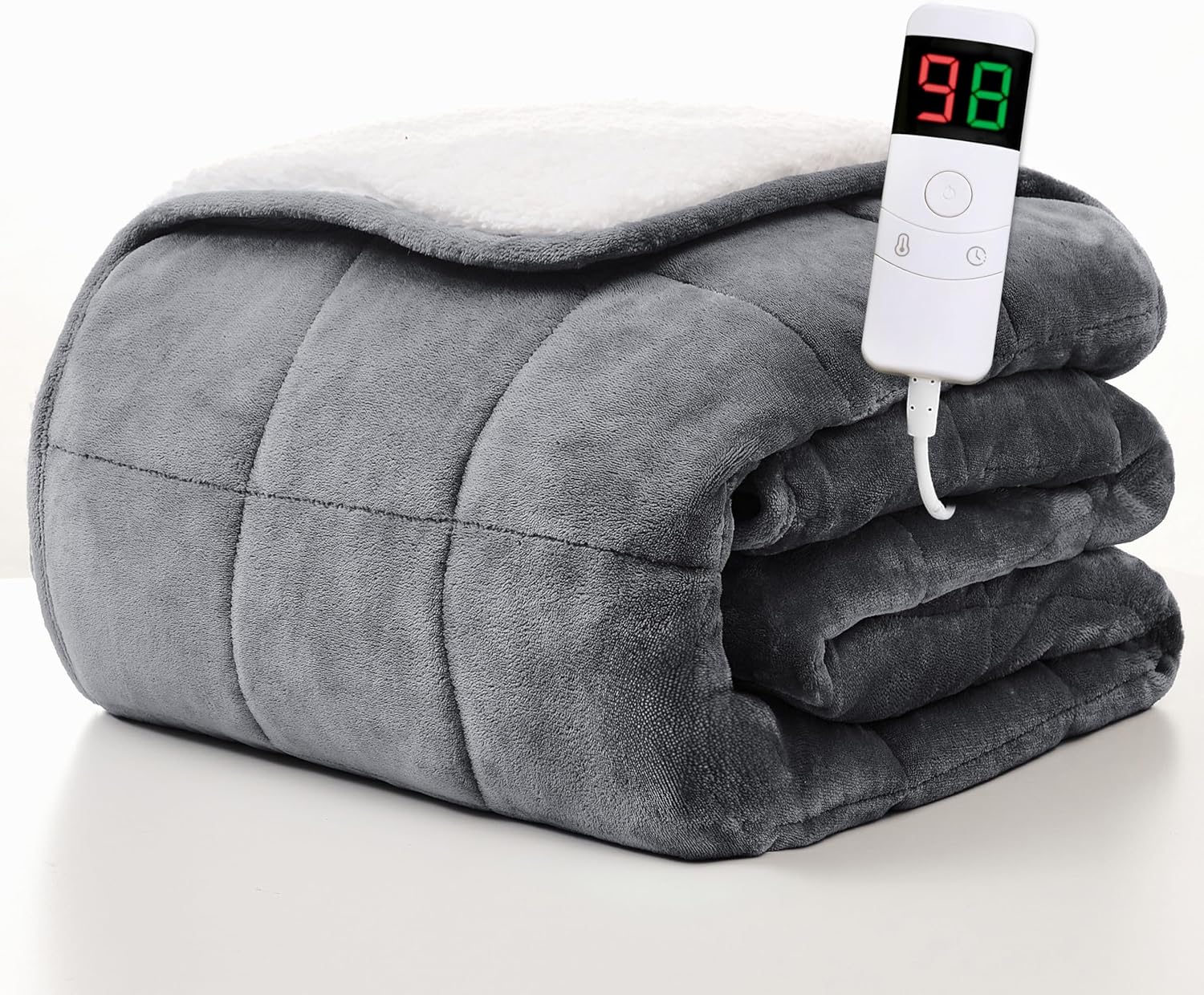 Homemate Heated Weighted Blanket for Adults - 50"x60" 10lbs Electric Throw Fast Heating Heavy Blanket 1/2/4/6/8 Hour Auto Off 10 Heat Levels Over-Heat Protection Soft Flannel Sherpa