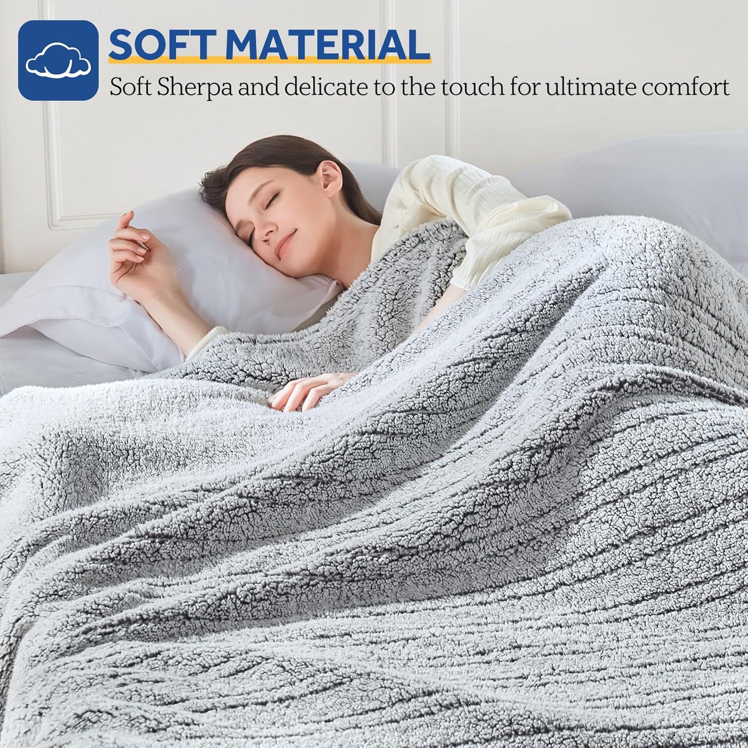 Sealy Electric Blanket Full Size, Soft Sherpa Heated Blanket Single Control with 10 Heating Levels & 1 to 12 Hours Auto-Off Settings Over-Heated Protection 80"x84" Machine Washable, Charcoal