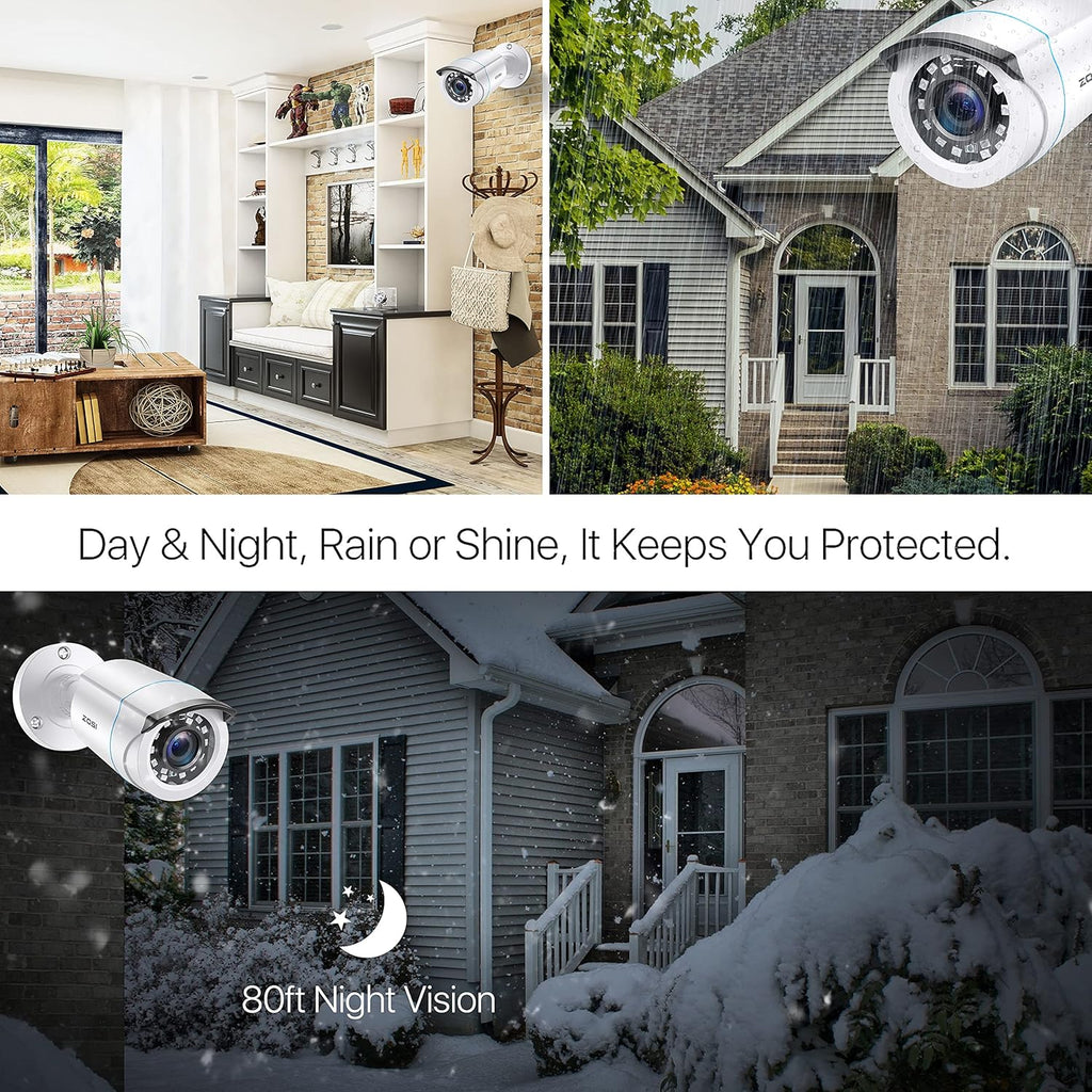 ZOSI 4 x 2MP 1080p HD-TVI Home Security Camera Outdoor Indoor 1920TVL,24PCS LEDs,80ft Night Vision, 90°View Angle, Weatherproof Outside Surveillance CCTV Bullet Camera