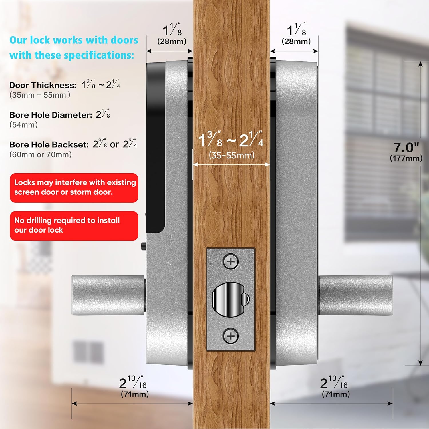 Keyless Entry Keypad Smart Door Lock with Handle & Knob – Digital Deadbolt for Front, Bedroom, Office & Interior Doors, App Control for Airbnb, Guests & Kids, Easy DIY Install (No Fingerprint)