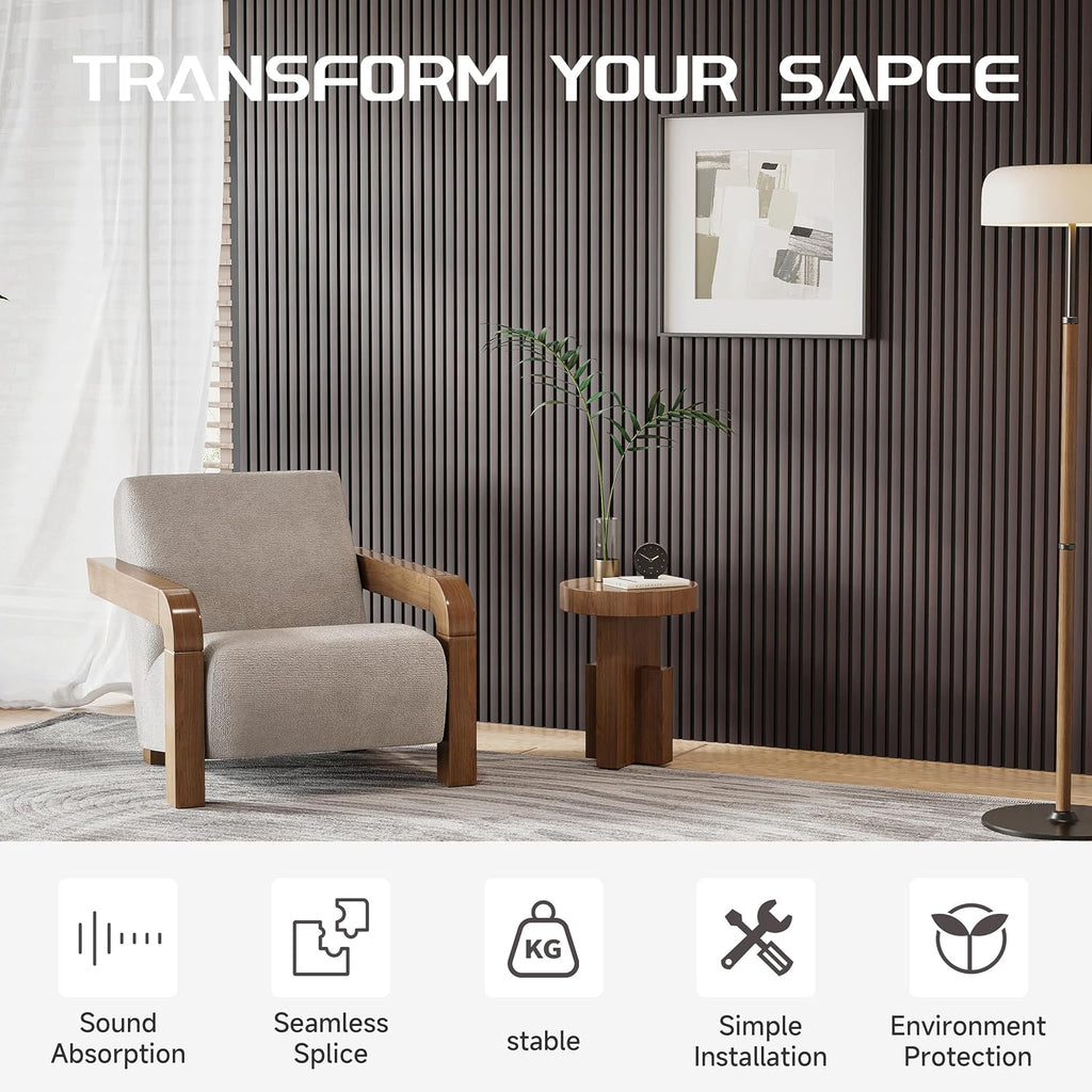 Wood Slat Wall Panels, 2 Pack 8 x 1 ft Decorative Wood Panels for Wall,Stylish Wall Panels for Interior Wall Decor, Modern Acoustic Wood Wall Panels with Felt Backing, Black-Brown Oak