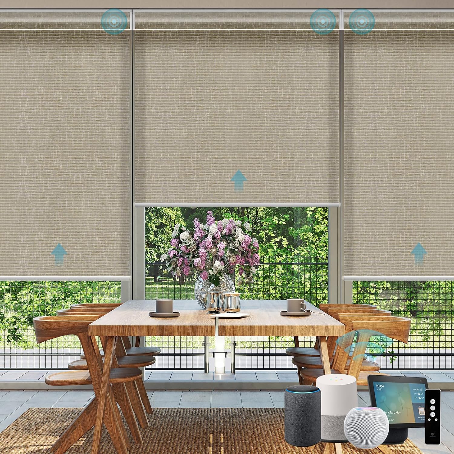 SmartWings Motorized Smart Blinds for Windows in Light Filtering, Electric Remote Roller Shades Compatible with Alexa/Google Home/Homekit, Custom Up to 110”W x 148”H, Safari Translucent Biscuit