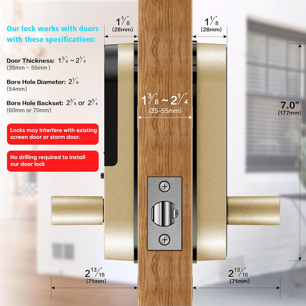 Keyless Entry Keypad Smart Door Lock with Handle & Knob – Digital Deadbolt for Front, Bedroom, Office & Interior Doors, App Control for Airbnb, Guests & Kids, Easy DIY Install (No Fingerprint)