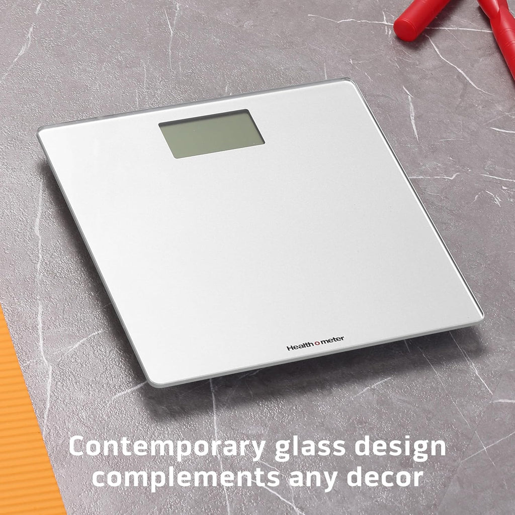 Health o meter Compact Digital Glass Bathroom Scale – 450 lb Capacity, 4 Load Cells, 3.2" LCD Display, Tempered Glass Platform, Auto Shut-Off, Low Battery Indicator, Non-Skid Feet, 5-Year Warranty