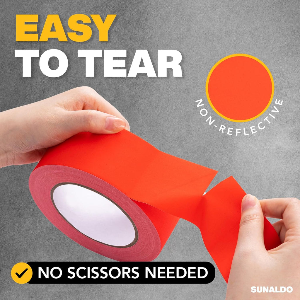 Gaffers Tape, Strong Hold, Easy to Rip, Residue-Free Professional Grade Floor Tape for Electrical Cords, Matte Finish Non Reflective, Weather Resistant (1 Pack, Red, 2" x 30 Yards)
