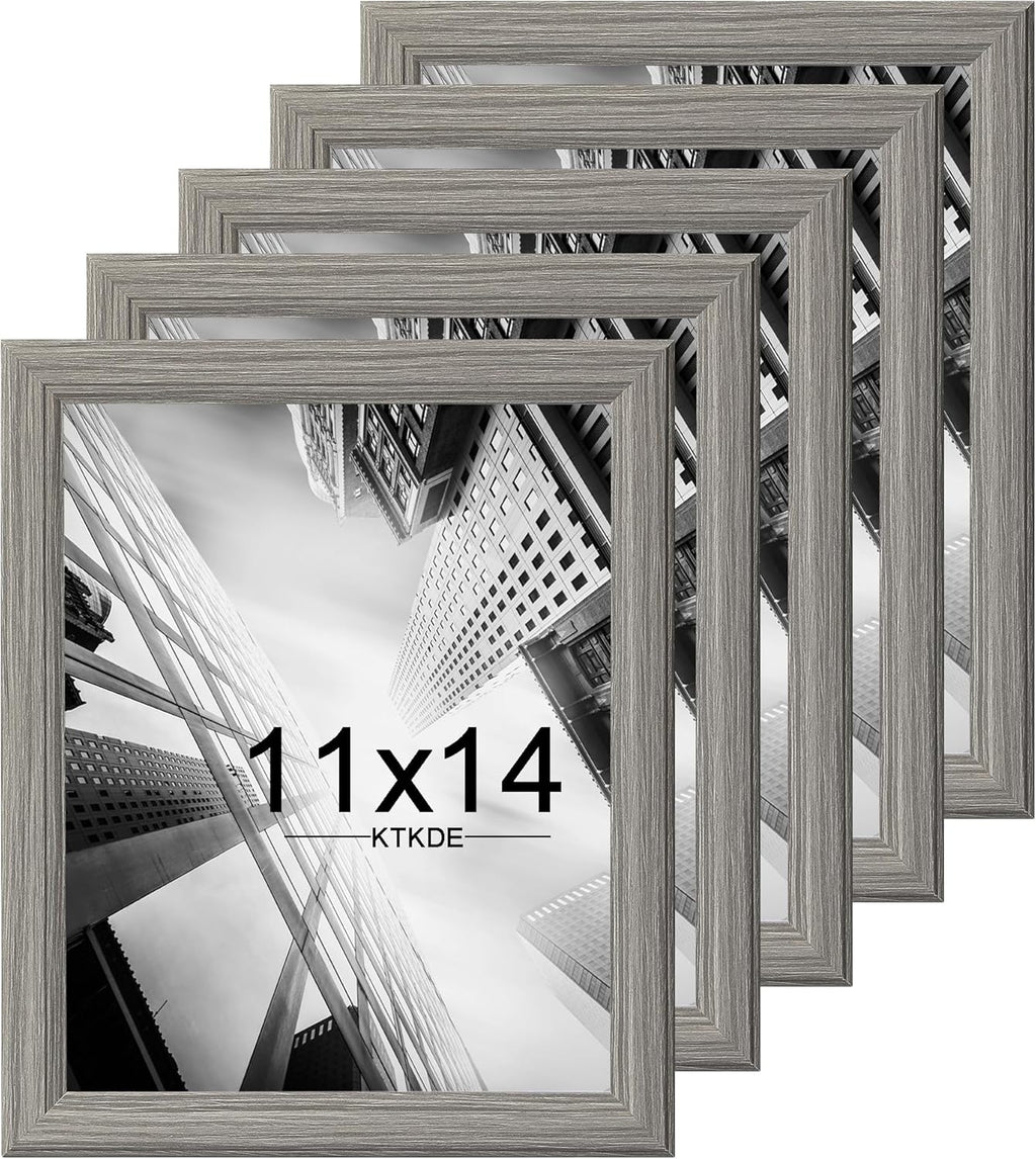 KTKDE 11x14 Picture Frame Set of 5, Wooden frames Grey, Vertical & Horizontal Wall Hanging for Wall Display,Studio Gallery Photo Frame for Photos, Posters & Art Prints