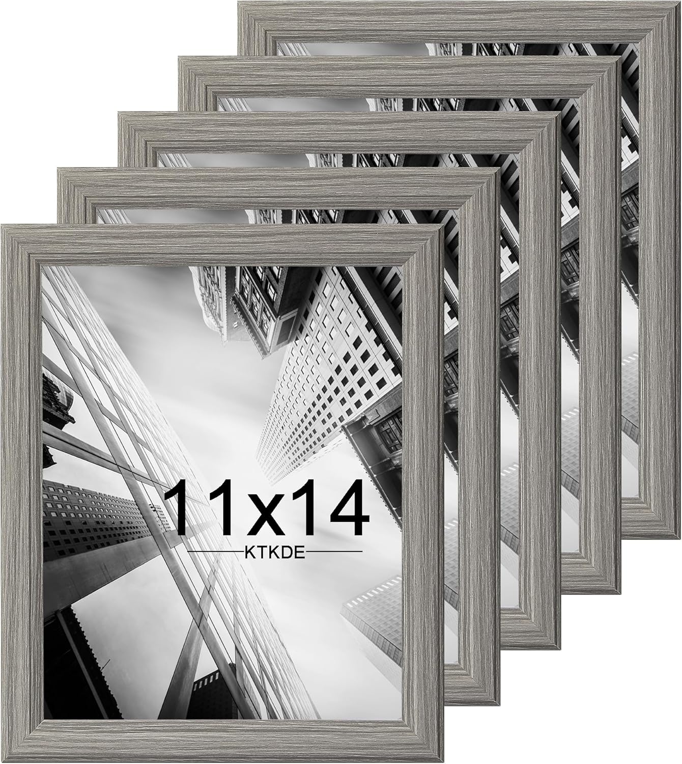 KTKDE 11x14 Picture Frame Set of 5, Wooden frames Grey, Vertical & Horizontal Wall Hanging for Wall Display,Studio Gallery Photo Frame for Photos, Posters & Art Prints