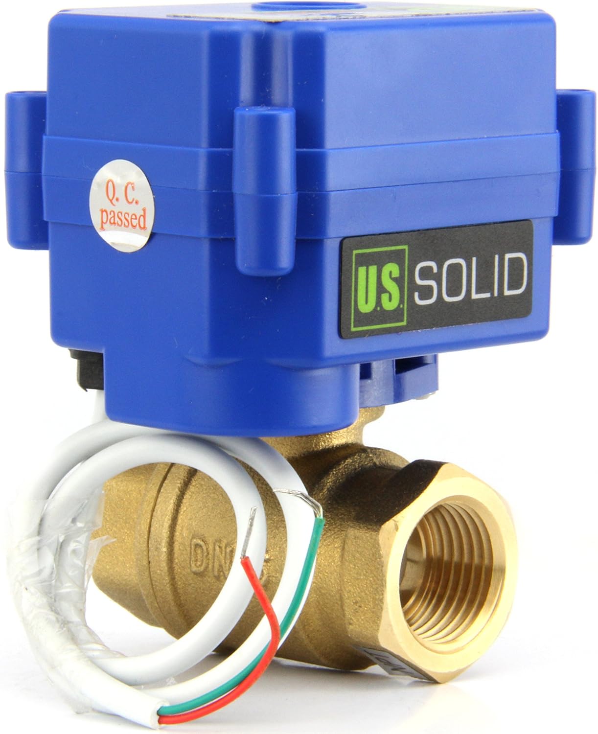U.S. Solid Motorized Ball Valve- 1/2" Brass Ball Valve with Full Port, 9-24V AC/DC and 2 Wire Auto Return Setup