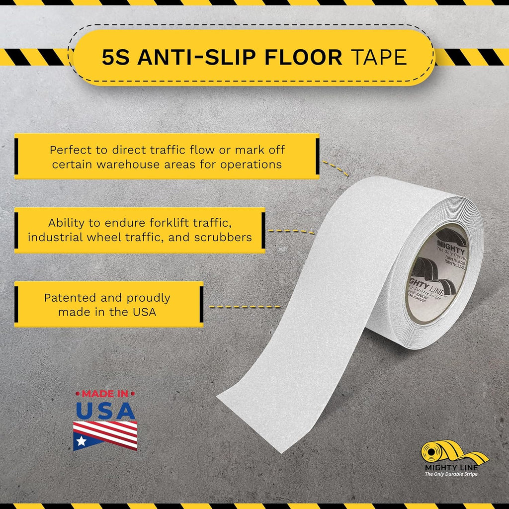 Mighty Line Anti-Slip Caution Floor Marking Tape for Safety, Warning, Heavy-Duty, Peel and Stick, Adhesive, Industrial Quality, 4" Glow, 60' Roll