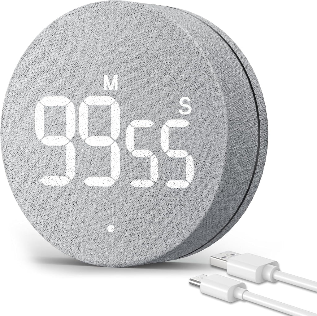 AVINIA Desk Timer for Productivity Magnetic Digital Kitchen Timer Rechargeable Fabric Mesh Cover 99 Mins Countdown/Count Up Stylish Efficana Konah Home Timmer for Cooking (Fabric Gray)