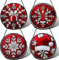 Stained Glass Window Hanging 4 Pcs Set Red Christmas Decorations Theme 9.8" - Suncatcher Door Garden Sun Catcher Decor Birthday for Mom Woman Nana Men Friend Wife