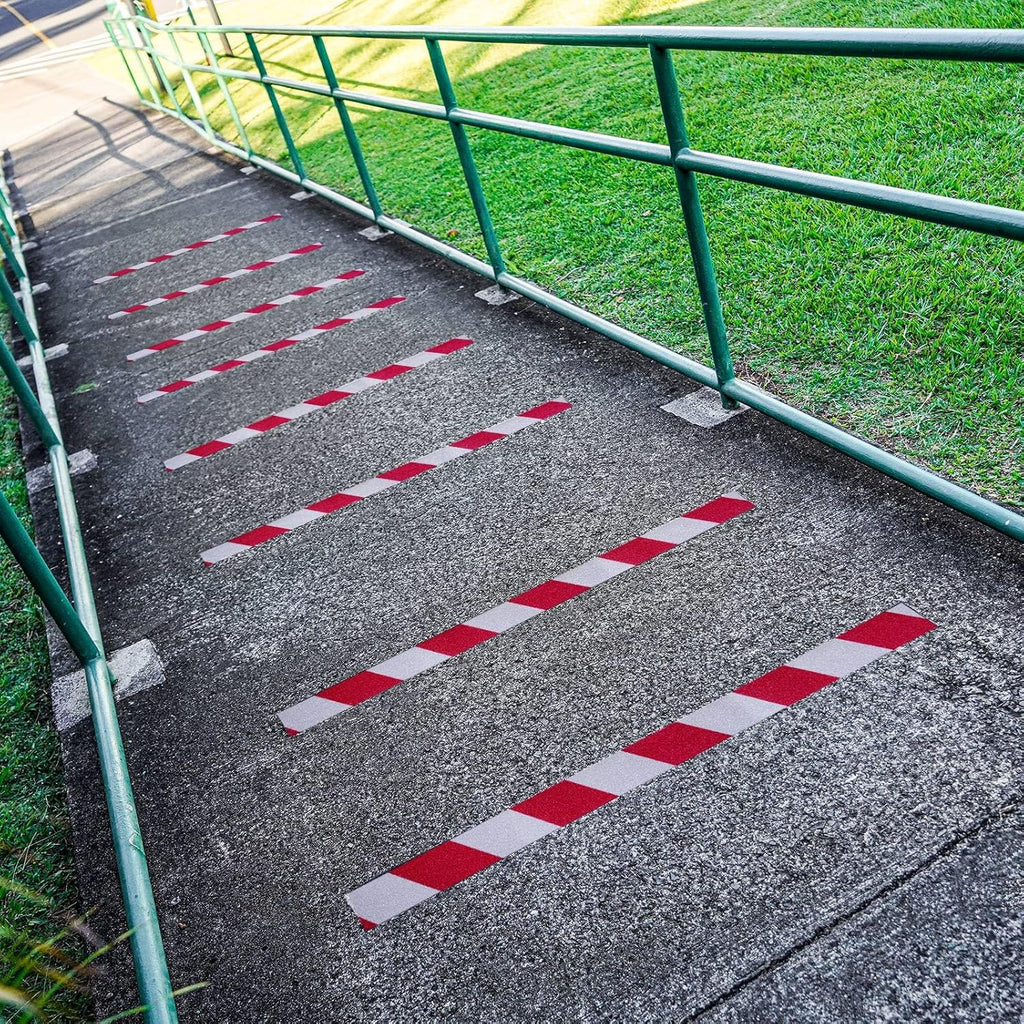 Anti Slip Tape, 2 Inch x 62 Ft Grip Tape for Stairs Outdoor/Indoor, Waterproof Non Skid Roll for Stair Treads Non Slip, High Traction Friction Abrasive Adhesive Stair Steps, Caution Red/White
