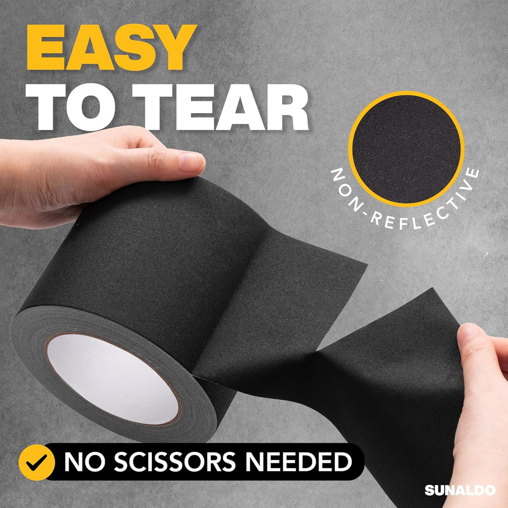 Gaffers Tape (4 Inch x 30 Yards) Easy to Rip, Residue-Free Professional Grade Floor Tape for Electrical Cords, Matte Finish Non Reflective, Weather Resistant (Black)