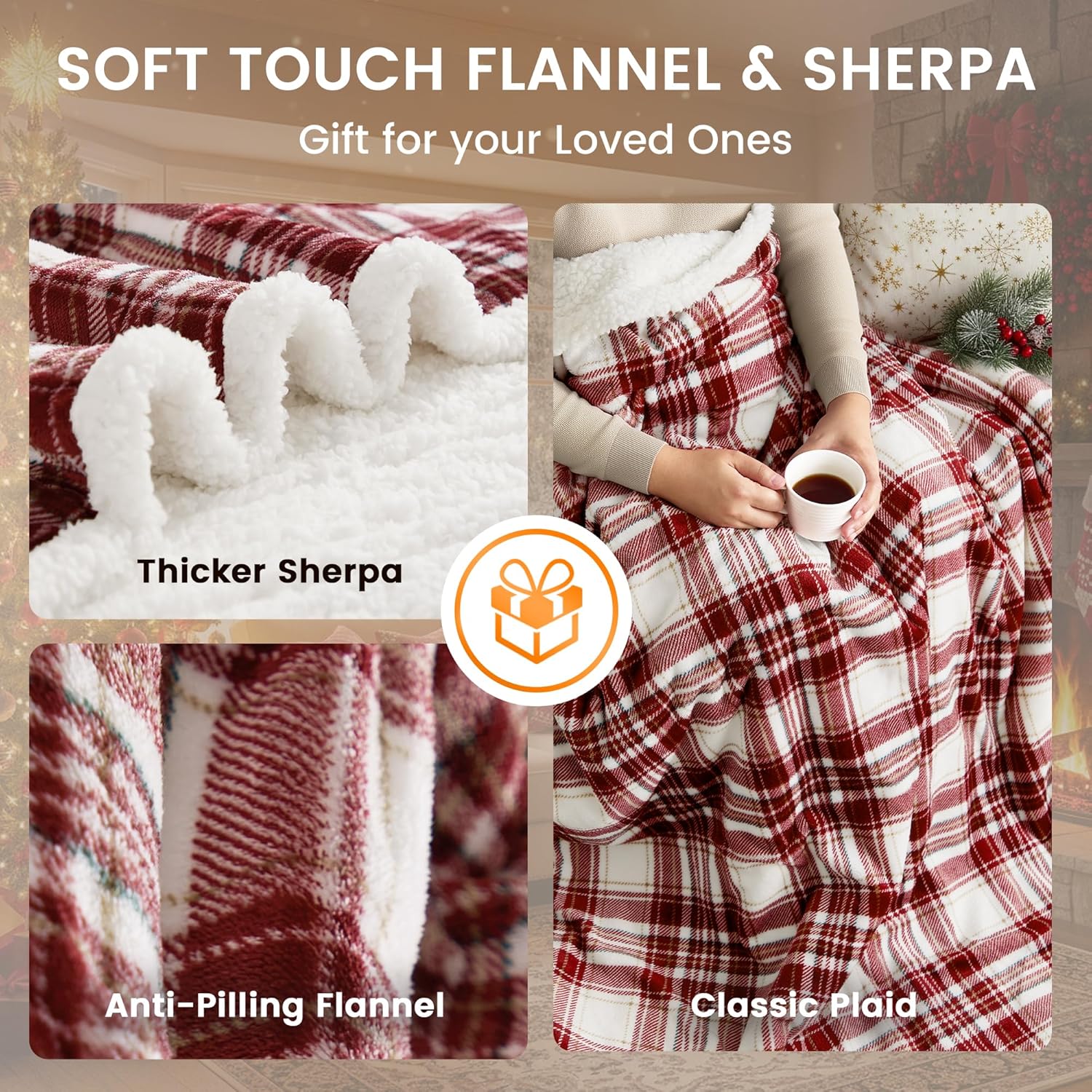 Christmas Heated Blanket Electric Throw 50''x60''Ultra Soft Plaid Flannel Fast Heating Electric Blanket with 10 Heat Levels & 10 Hrs Auto Off, ETL Certified, Keep Warm in Couch Bed Office
