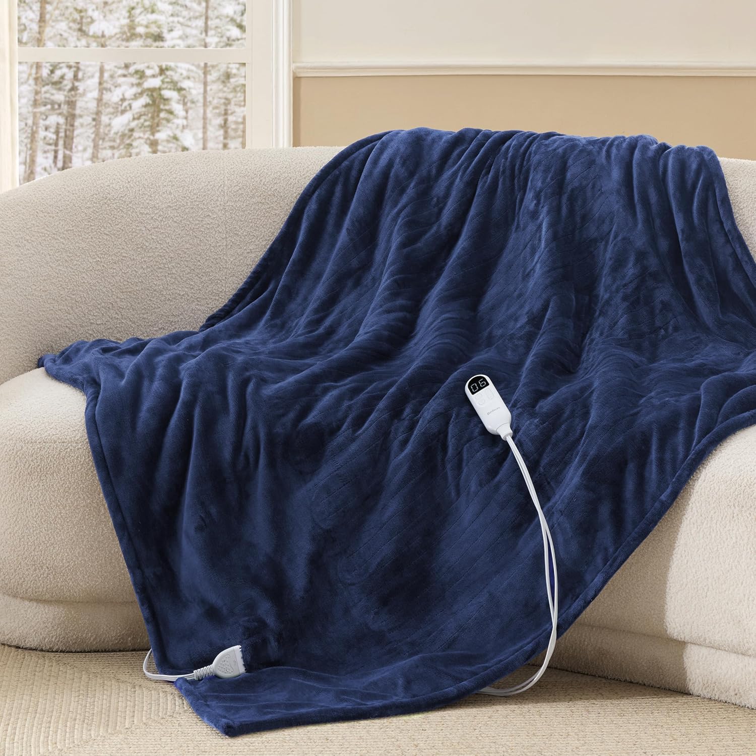 Bedsure Heated Blanket Throw Blanket - Fast Heating Electric Blanket, Soft Flannel Heated Throw with 4 Time Settings, 6 Heating Settings, Warm Gifts for Grandma, Women, Men (50"x60", Navy)