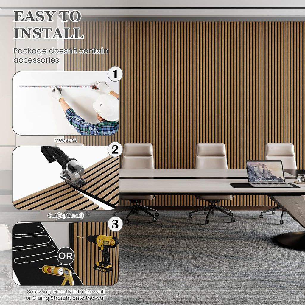 Wood Salt Acoustic Wall Panels, 4 Piece 94" x 12.6" x 0.8" Soundproof Wooden Wall Panels, 3D Fluted Sound Absorbing Panel, Natural Oak