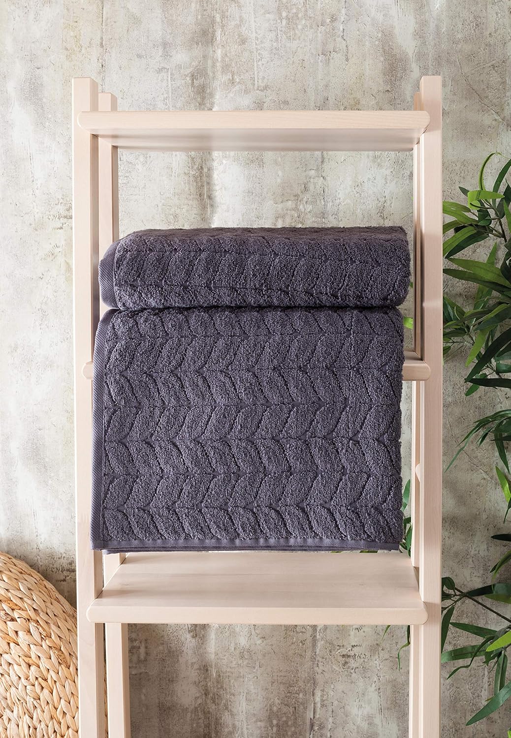 BAGNO MILANO Turkish Bath Towels, Soft Plush Jacquard Luxury Bath Towels, Quick Dry Towel Set (Grey, 6 pcs Towel Set)