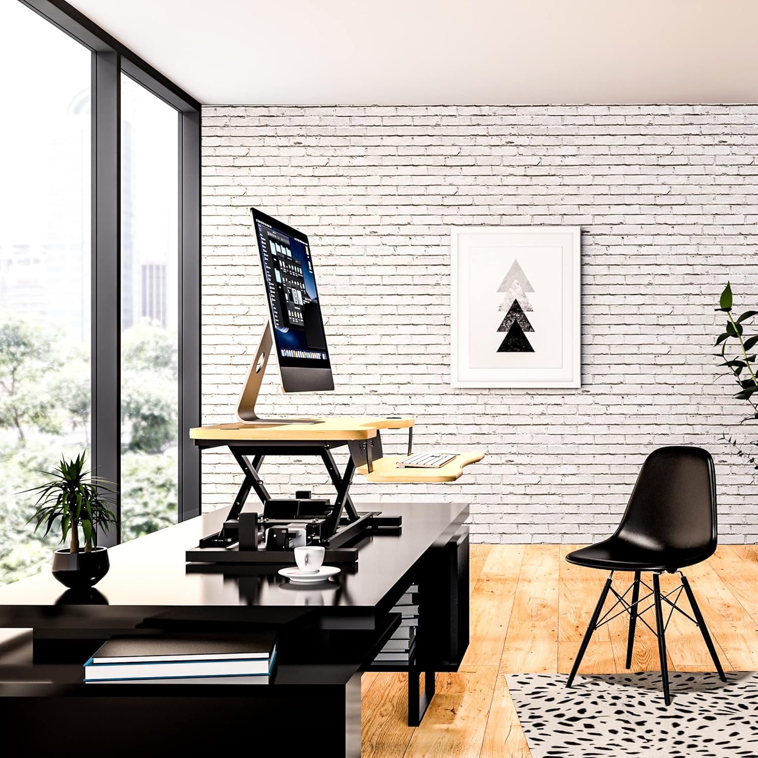 VERSADESK Electric Standing Desk Converter, 36 Inch PowerPro™ Height Adjustable Sit Stand Desktop Riser with Keyboard Tray, Built-in USB Charging Port, Holds 80 lbs, Push-Button Switch, Maple