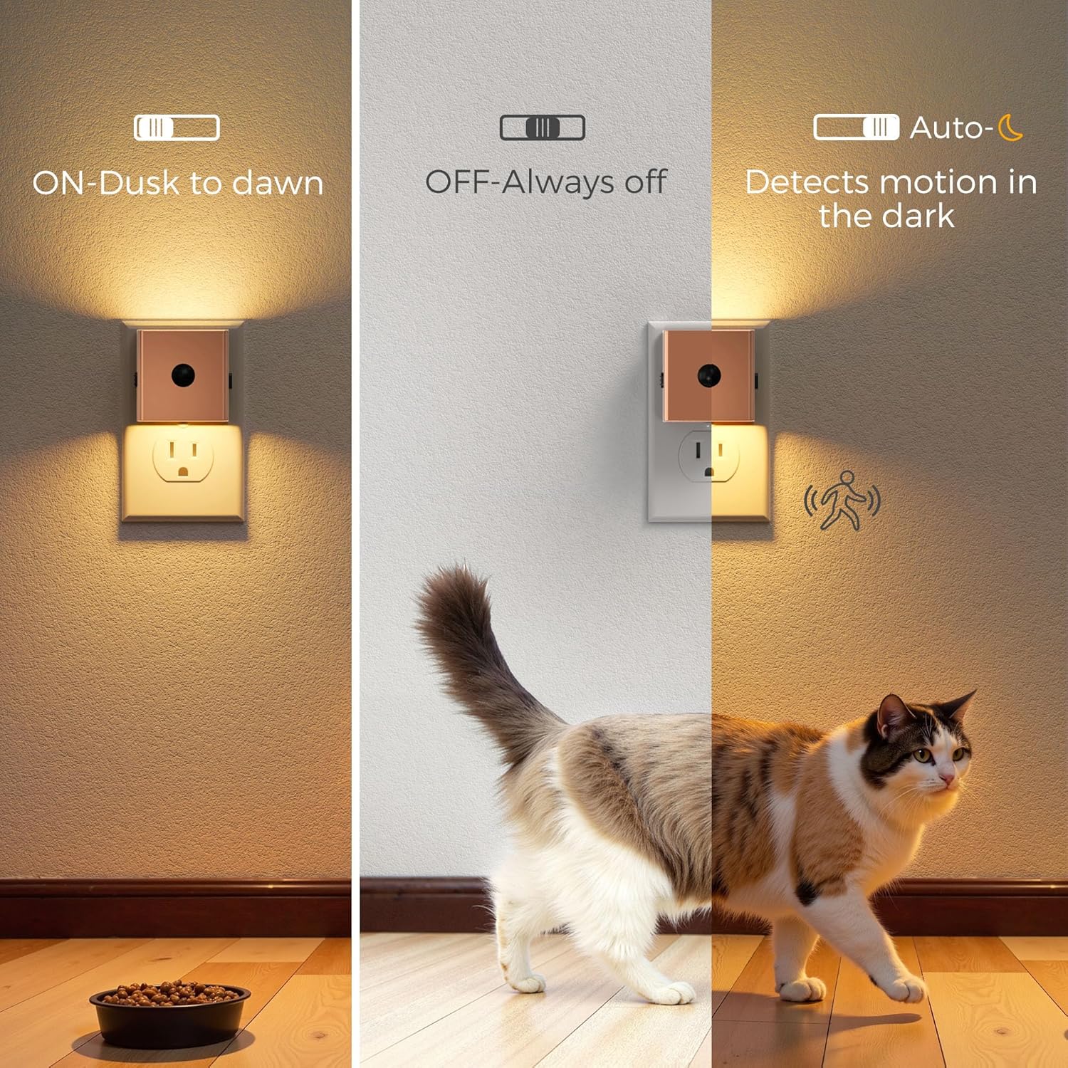 L LOHAS LED Night Light,Plug in Night Light with Motion Sensor and Dusk to Dawn Sensor, Brightness Adjustable,3000K Soft White, Rose Gold Nightlight for Bathroom Hallway Kitchen