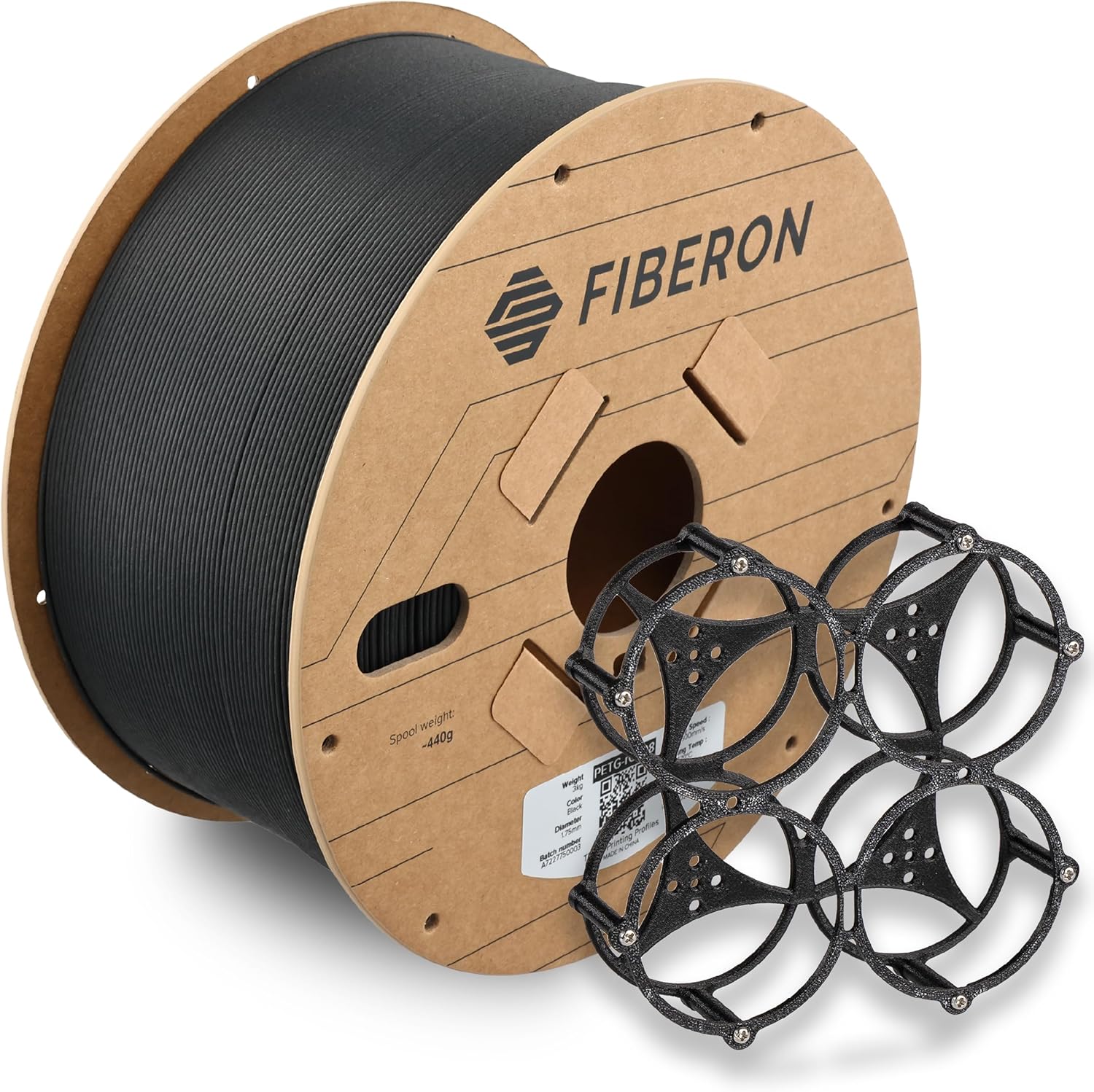 Polymaker Fiberon PETG-RCF Filament Black 1.75mm 3kg, Recycled Carbon Fiber Reinforced PETG 3D Printing Filament Ideal for Drone and Automotive Products