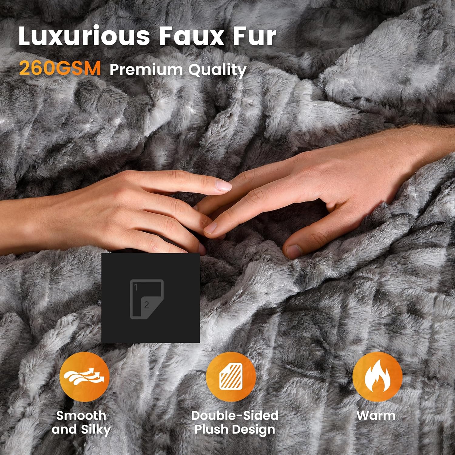 WOOMER Heated Blanket Twin Size 62" x 84", Electric Blanket with 0.5-12 Hours Timer & 10 Heating Levels, ETL Certified, Marble Gray Double-Sided Faux Fur, Over-Heat Protect, Machine Washable