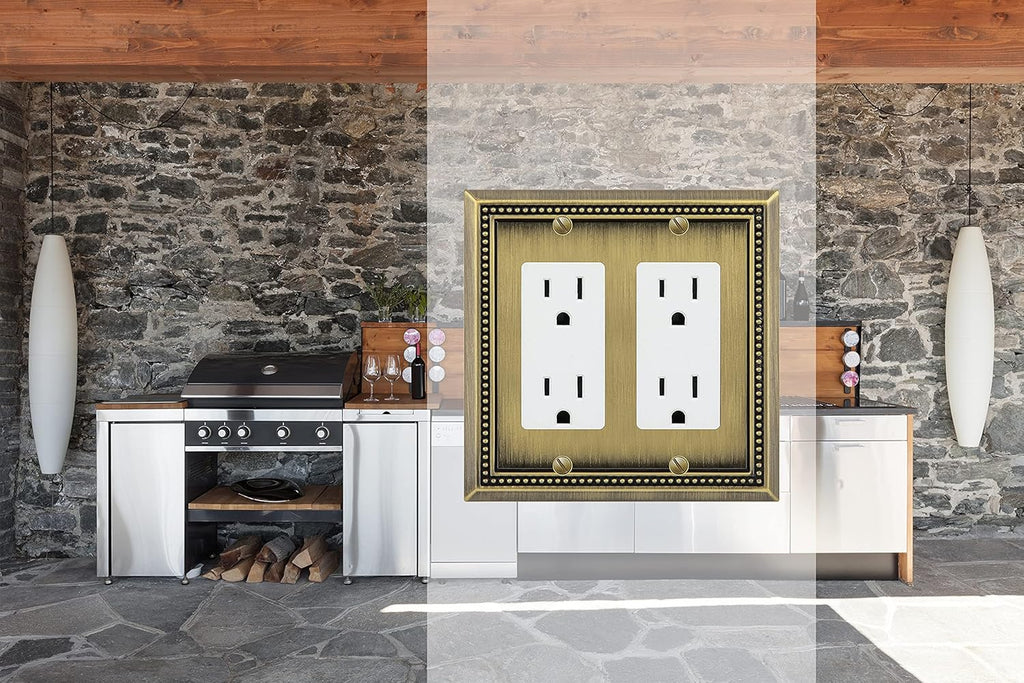 Henne Bery Sunken Pearls Heavy Duty Decorative Wall Plate Switch Plate Outlet Cover (Double Decorator, Antique Brass)