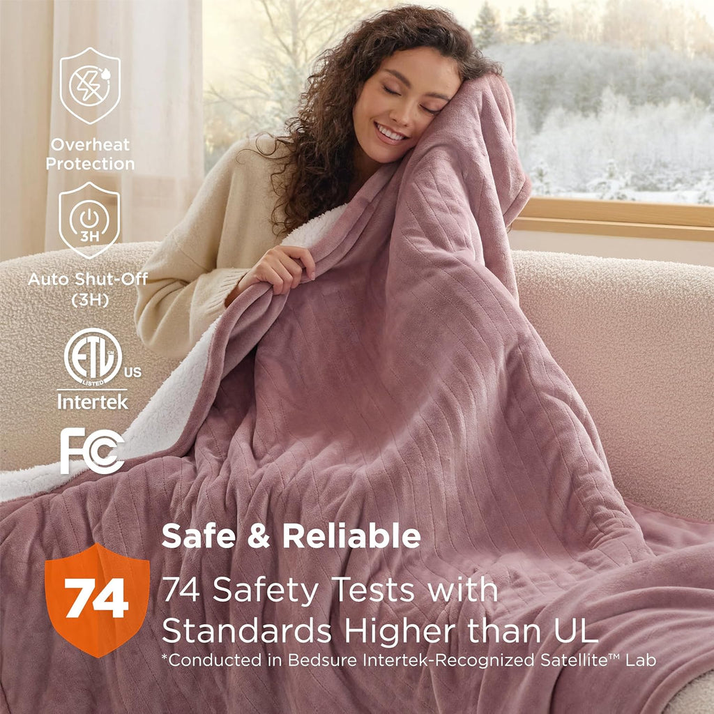 Bedsure Heated Blanket Throw Blanket - Fast Heating Electric Blanket, Soft Flannel Heated Throw with 4 Time Settings, 6 Heating Settings, Warm Gifts for Girls Women Grandma (50x60 inches, Pink)