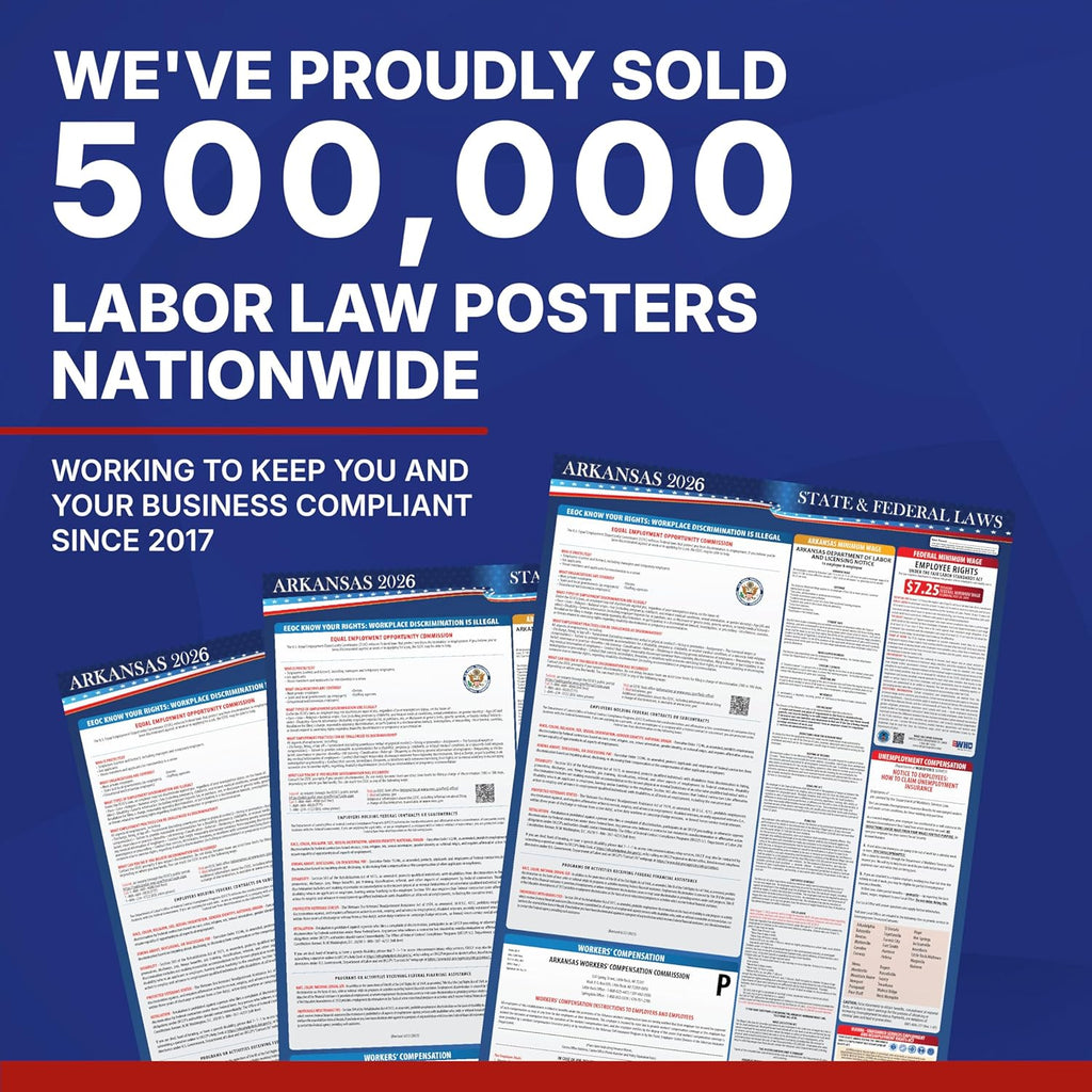 2026 Arkansas State and Federal Labor Law Poster - OSHA Workplace Compliant - Mandatory Regulations Posting for Employees - All in One Required Compliance Posting 17" x 40" - Laminated (English)