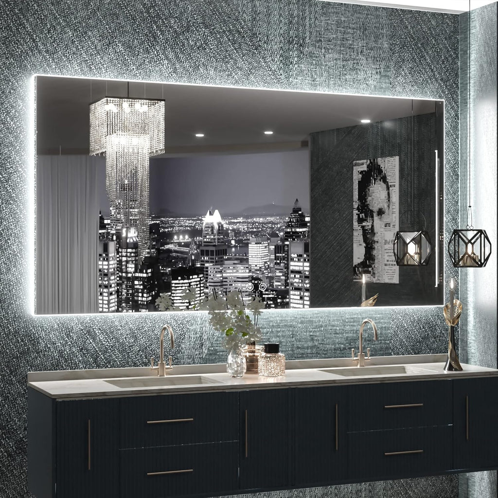 TETOTE 48 x 24 LED Backlit Bathroom Mirror with Light,3Color White/Warm/Natural,Anti-Fog Lighted Mirror,Dimmable,Vanity Mirror,Wall Mounted