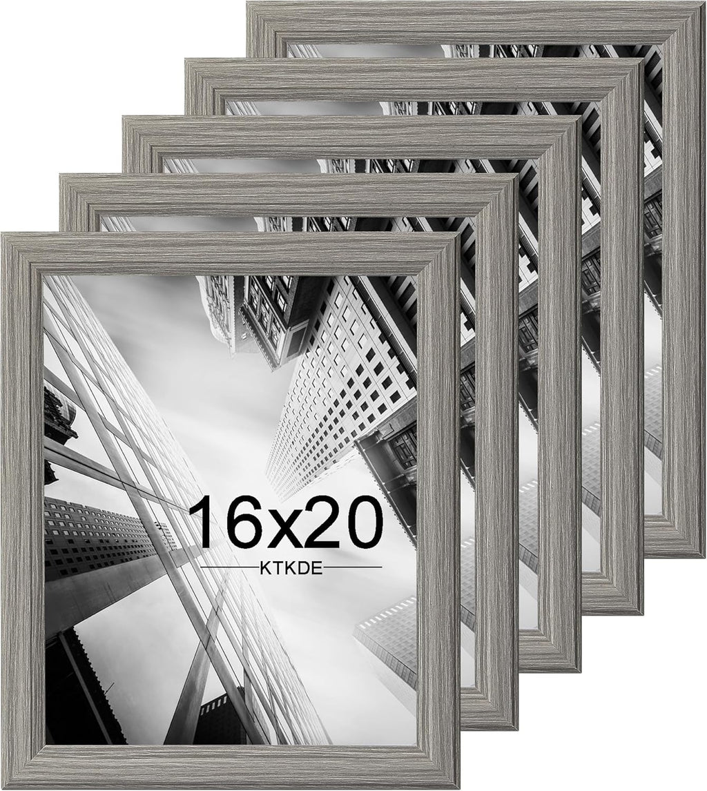 KTKDE 16x20 Picture Frame Set of 5,Studio Gallery 16 by 20 Poster Frame Gray Wooden, Large Frame for Photos, Posters - Art Prints best gift