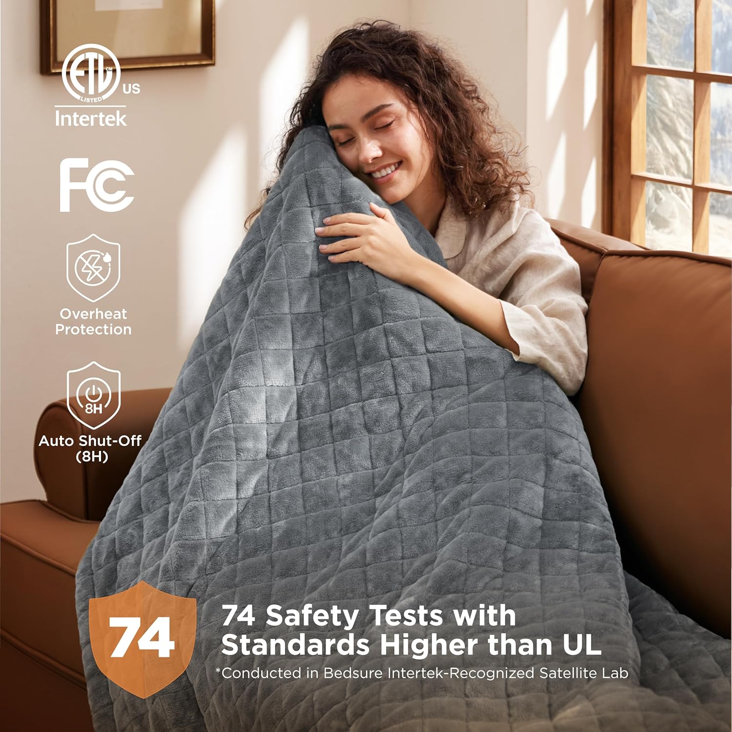 Bedsure Electric Blanket Queen Size - Dual Control Heated Weighted Blanket Queen with 10 Heat Settings, Fast Heating with 10 Time Settings (84x90 inches, Formal Gray)