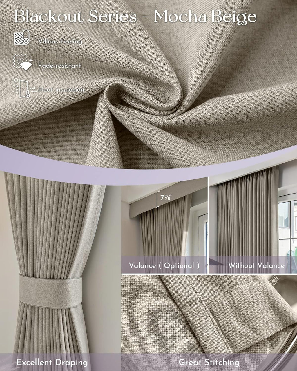 Graywind Hardwired Smart Curtains Motorized Blackout Curtain with Remote Alexa Google Control for Sliding Door Thermal Insulated Drapes One-Way or Split Draw, Custom Width to 220" (Mocha Beige)