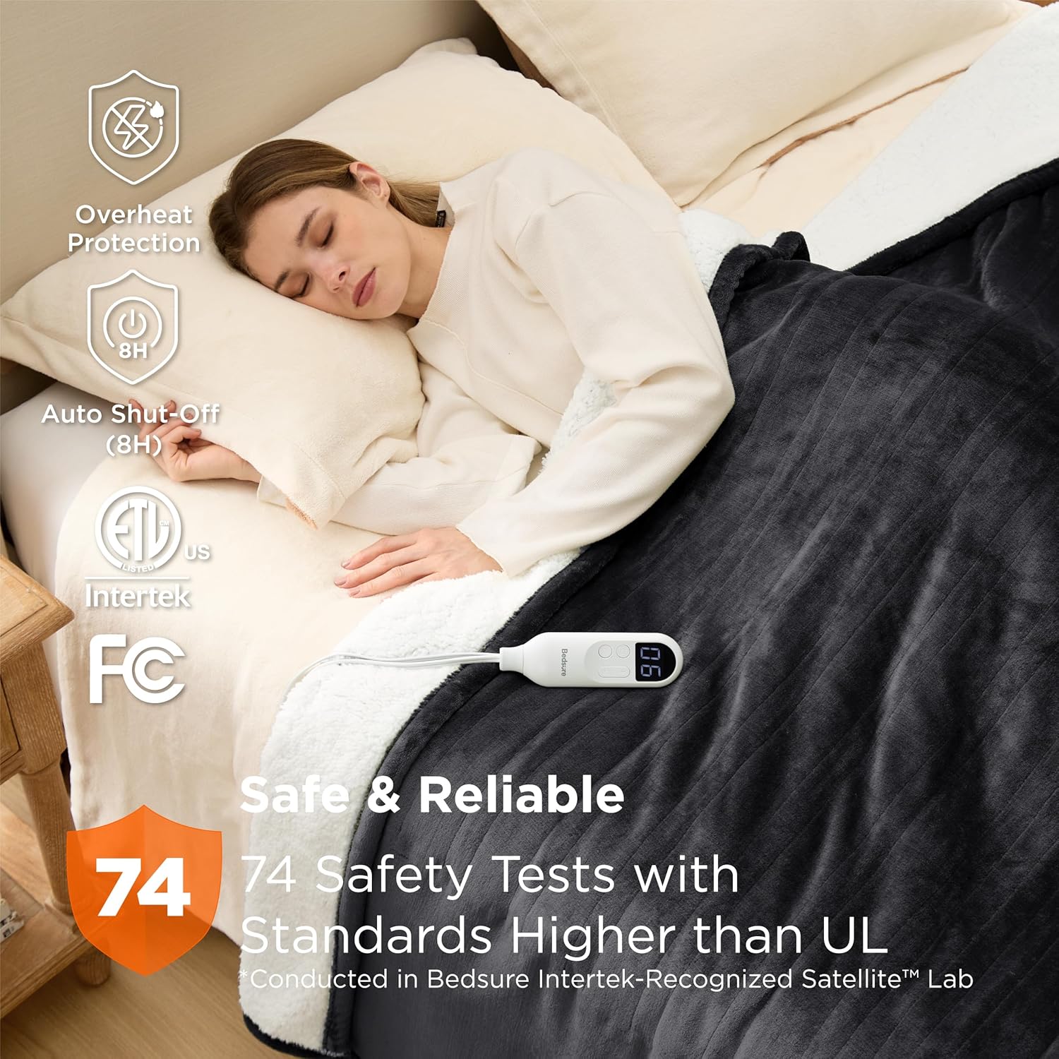Bedsure Electric Blanket Twin - Soft Flannel Heated Blanket, Fast Heating with 10 Time Settings & 6 Heat Settings, Warm Gift for Grandma (62x84 inches, Black)