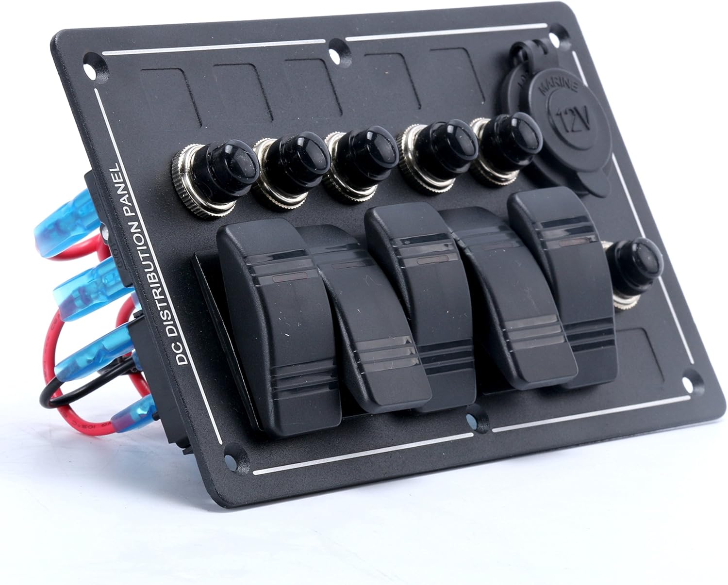Amarine Made 5 Gang Aluminium LED Rocker & CIG Socket & Circuit Breaker Waterproof Marine/Boat/rv Switch Panel AM62-PN-LB5Z/S