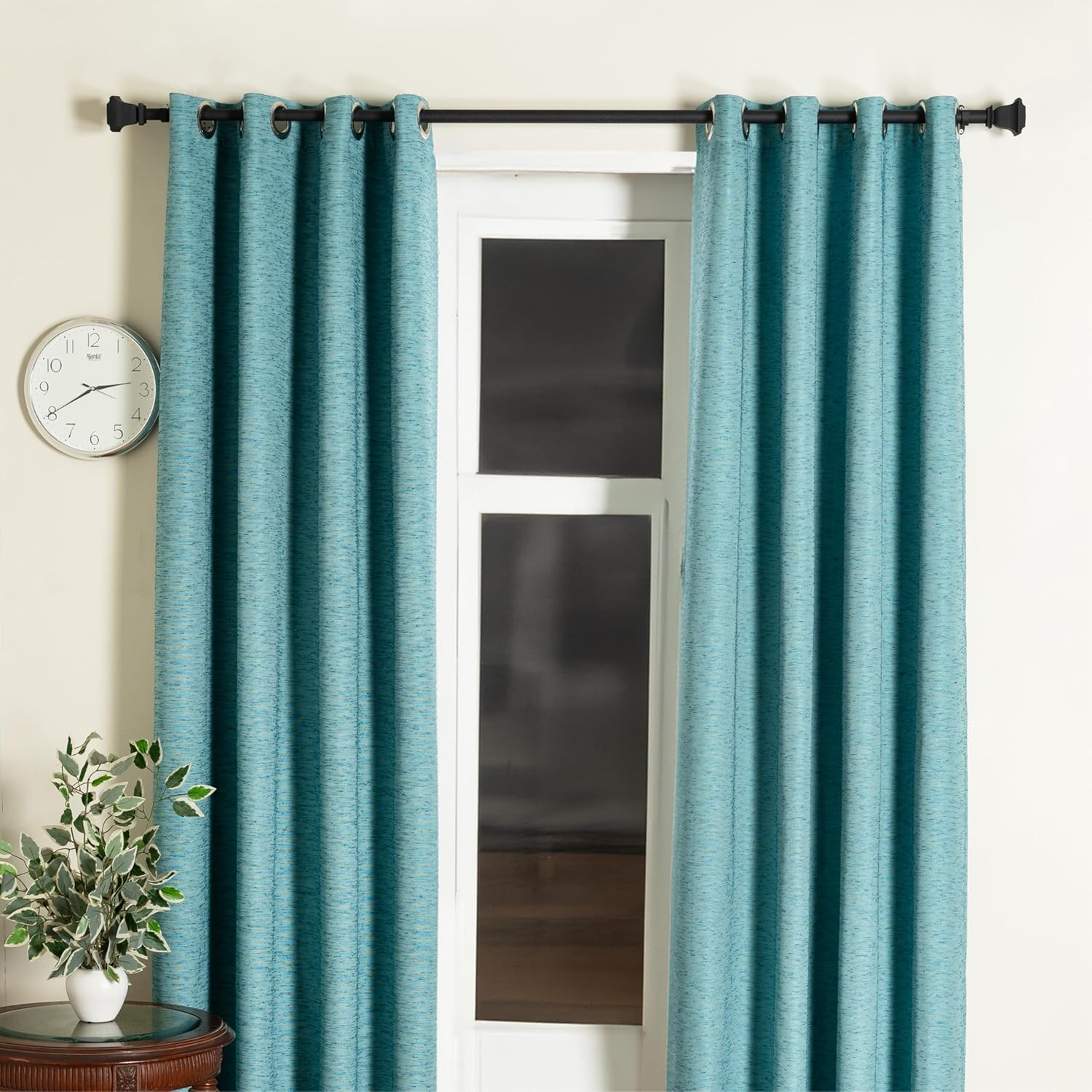 Deco Window Adjustable Curtain Rod for Windows 18 to 44 Inch (Pack of 1) Extendable Heavy Duty 1 Inch Iron Drapery Pole with Finials Wall Mounted French Door Curtain Rods (Black)