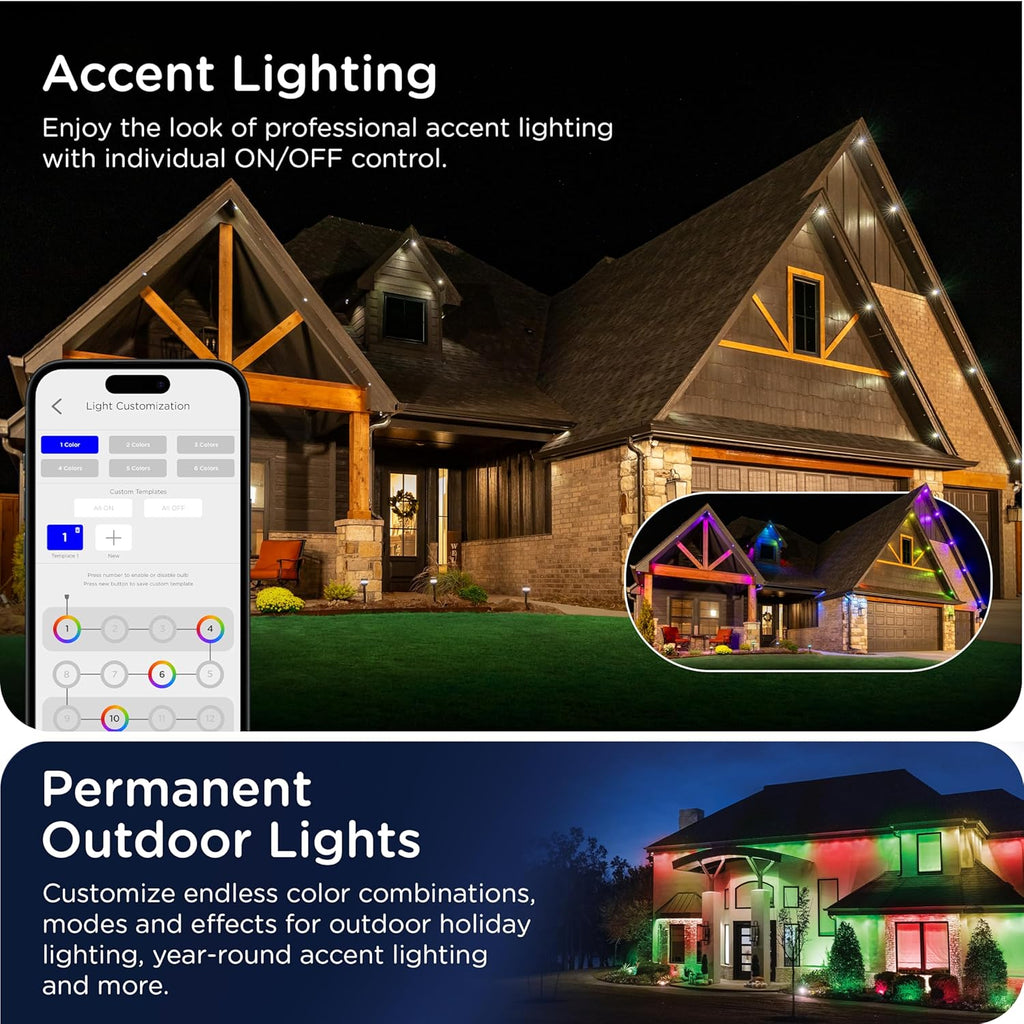 Enbrighten Vibe Eternity Permanent Outdoor Lights, 50ft, 36 RGBWIC LEDs, Smart Everyday Accent Lights, IP67 Waterproof, Compatible with Alexa, Google Home, Black, 82729